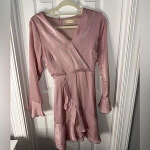 Altard state Pink Wrap Dress with Ruffle Hem